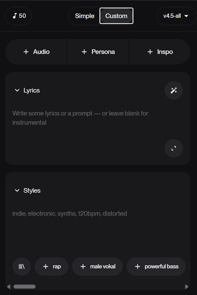 suno ui create music simple
