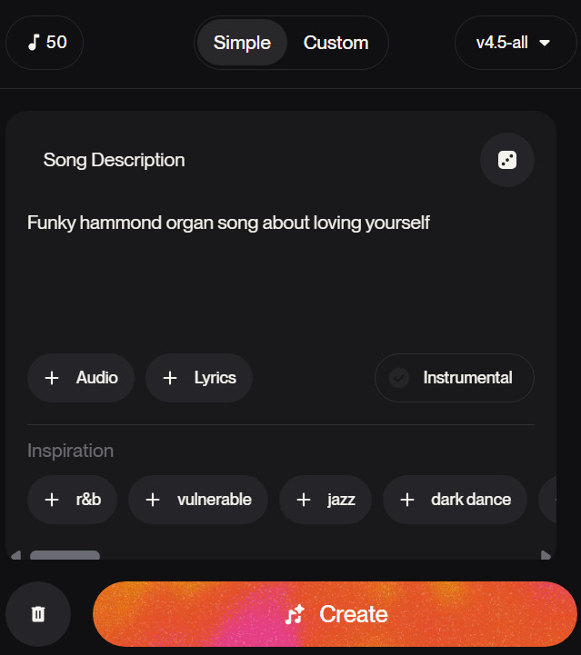 suno ui create music simple